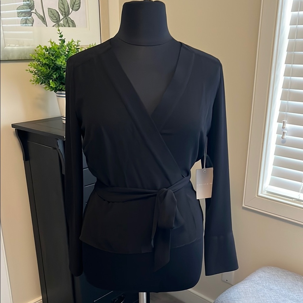 Chic Black Wrap Blouse